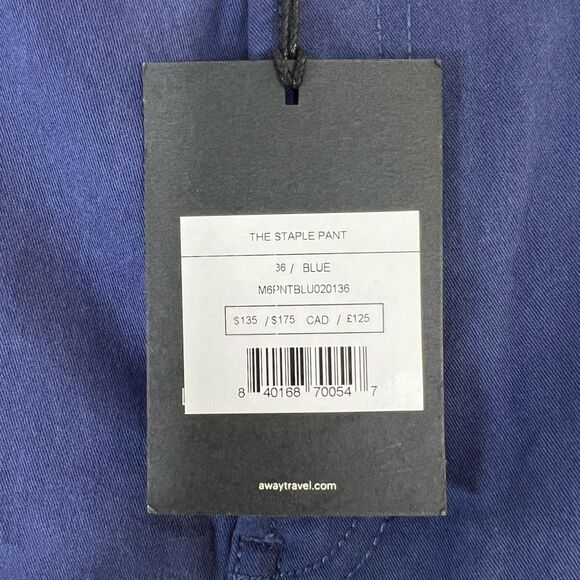 NWT AWAY Travel Men’s The Staple Pant Blue 36x32 - Picture 7 of 8